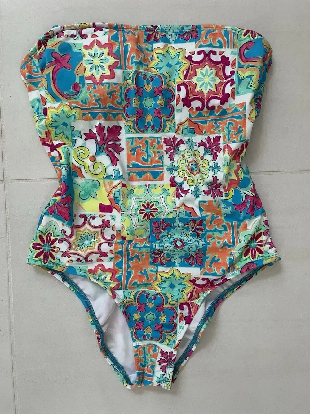 Liz Claiborne Swimsuit One Piece Patchwork Beach Summer FLAW
